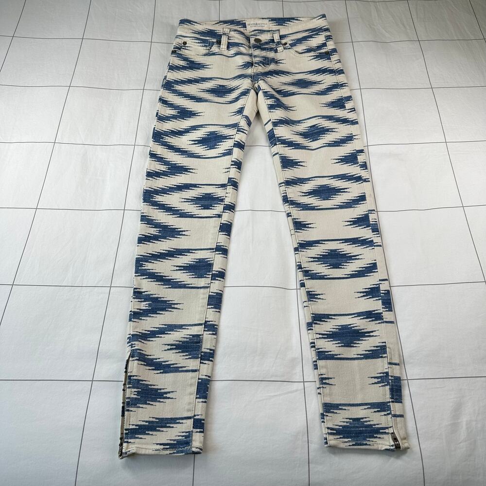 Ralph Lauren Denim & Supply Pants Womens 25 Cream Blue Aztec Skinny Ankle Zipper